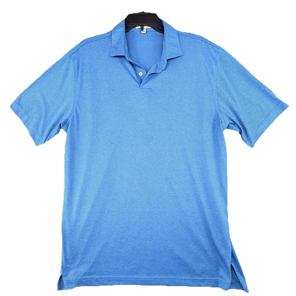 Peter Millar Polo‎ Shirt Mens Large Blue Striped  Short Sleeve